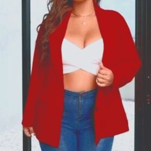 Plus Lapel Neck Flap Pocket Blazer*(Red)